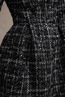 Contessa | Black Boucle Long-Sleeve Mini Dress