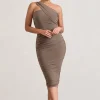 Contour | Mocha One Shoulder Bodycon Midi Dress