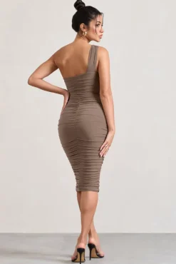 Contour | Mocha One Shoulder Bodycon Midi Dress