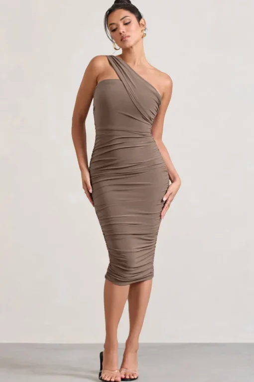 Contour | Mocha One Shoulder Bodycon Midi Dress