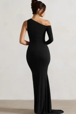 Contradiction | Black One-Sleeve Asymmetric Maxi Dress