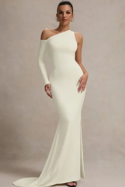 Contradiction | Cream One-Sleeve Asymmetric Maxi Dress