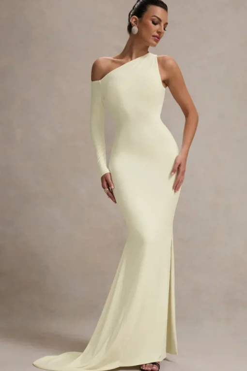 Contradiction | Cream One-Sleeve Asymmetric Maxi Dress