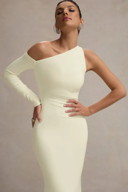 Contradiction | Cream One-Sleeve Asymmetric Maxi Dress