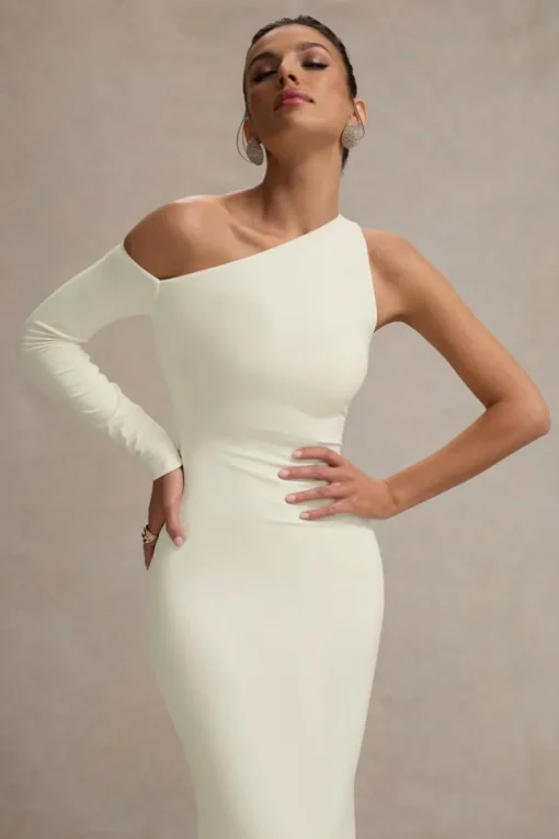 Contradiction | Cream One-Sleeve Asymmetric Maxi Dress