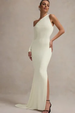 Contradiction | Cream One-Sleeve Asymmetric Maxi Dress