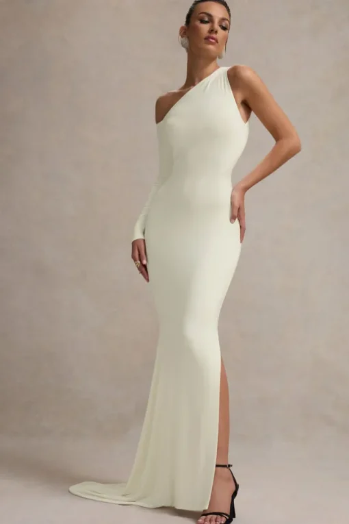 Contradiction | Cream One-Sleeve Asymmetric Maxi Dress