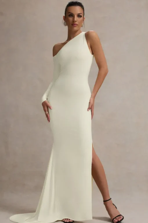 Contradiction | Cream One-Sleeve Asymmetric Maxi Dress