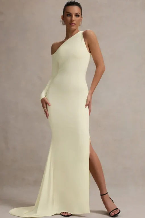 Contradiction | Cream One-Sleeve Asymmetric Maxi Dress