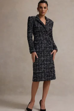 Cooper | Black Boucle Tailored Blazer Midi Dress
