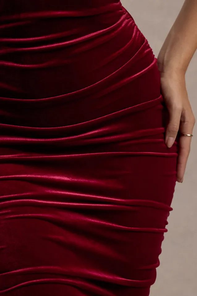 Cora | Berry Velvet Square-Neck Bodycon Midi Dress