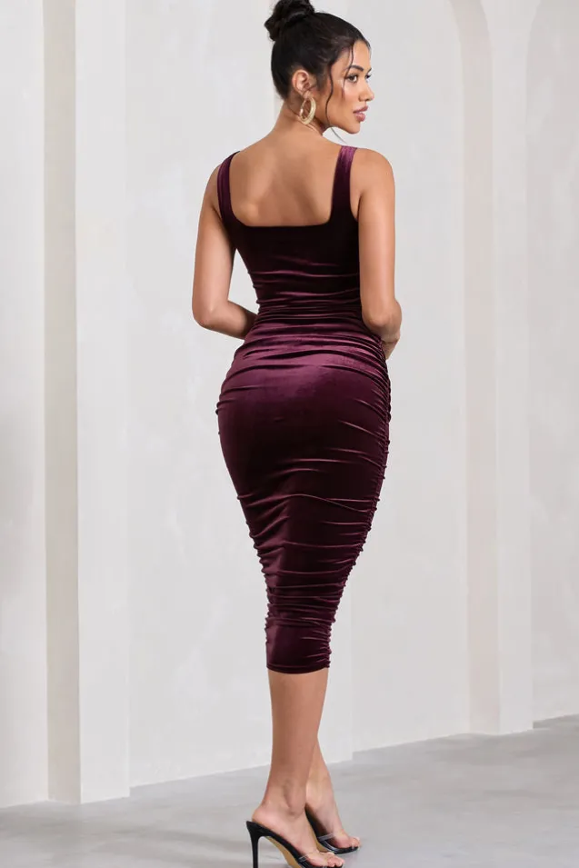 Cora | Port Velvet Square Neck Bodycon Midi Dress