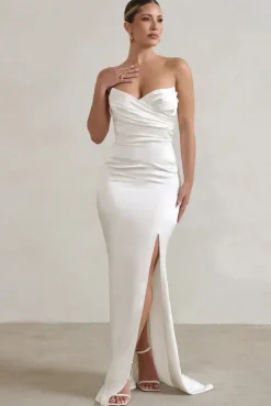 Coraline | White Strapless Maxi Dress With Split
