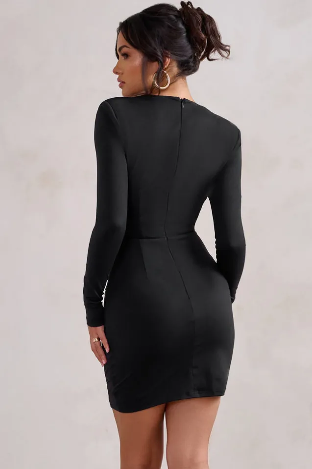 Corelle | Black Long Sleeve Sweet Heart Twist Detail Mini Dress