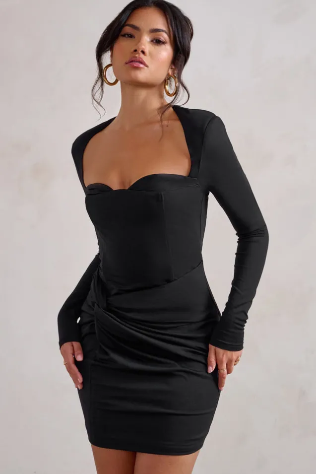 Corelle | Black Long Sleeve Sweet Heart Twist Detail Mini Dress