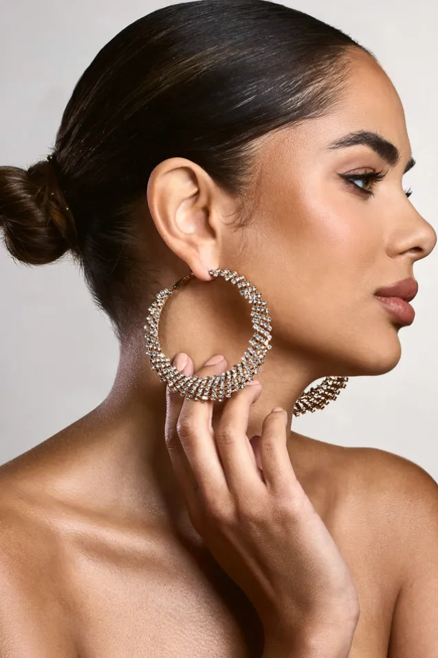 Corina | Gold Diamante Hoop Earrings