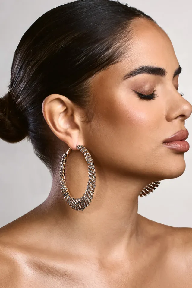 Corina | Gold Diamante Hoop Earrings