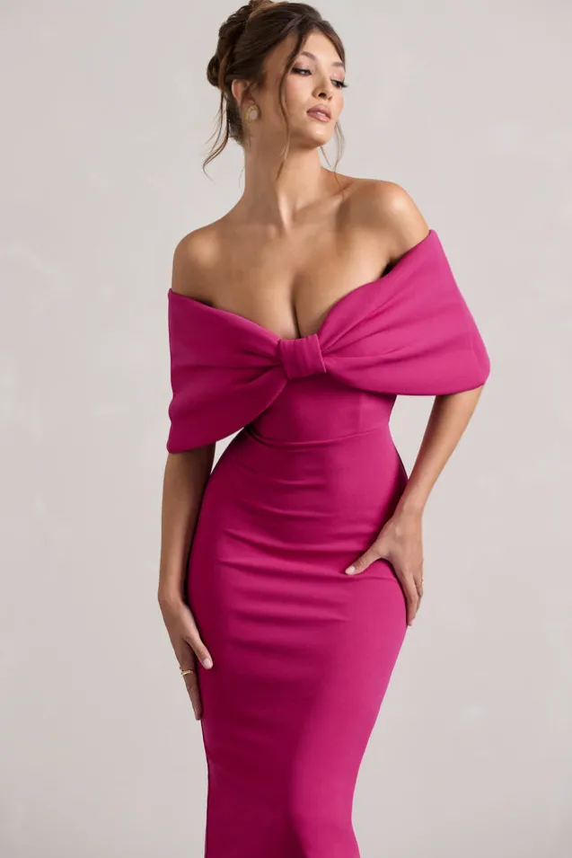 Cornelia | Hot Pink Strapless Maxi Dress With Oversized Bow