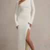 Cosmos | White Asymmetric Long-Sleeve Split Maxi Dress