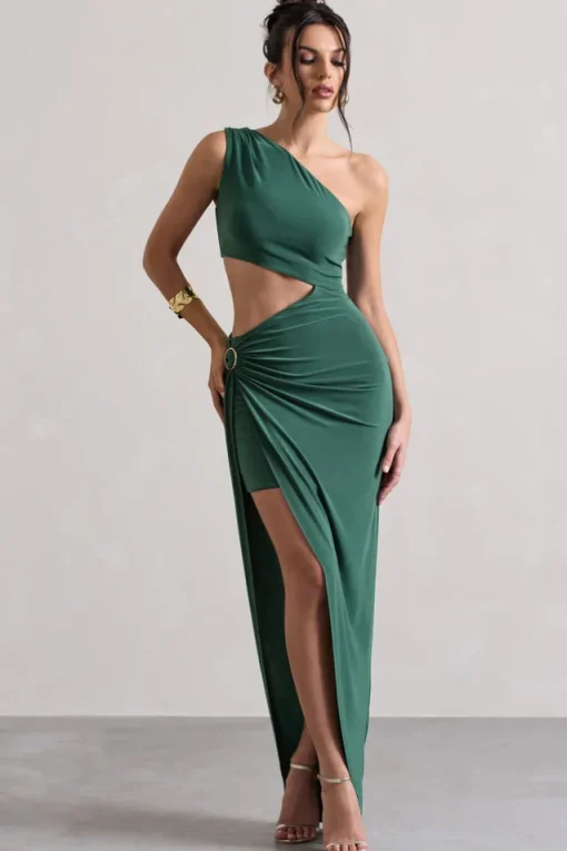 Costa Rica | Forest Green Asymmetric Cut-Out Split Maxi Dress
