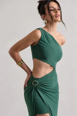 Costa Rica | Forest Green Asymmetric Cut-Out Split Maxi Dress