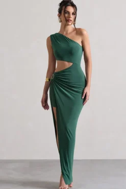 Costa Rica | Forest Green Asymmetric Cut-Out Split Maxi Dress