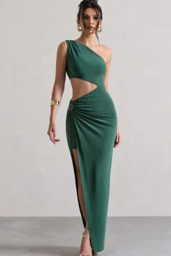 Costa Rica | Forest Green Asymmetric Cut-Out Split Maxi Dress