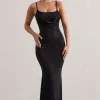 Costella | Black Embellished Strappy Cowl-Neck Maxi Dress