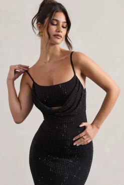 Costella | Black Embellished Strappy Cowl-Neck Maxi Dress