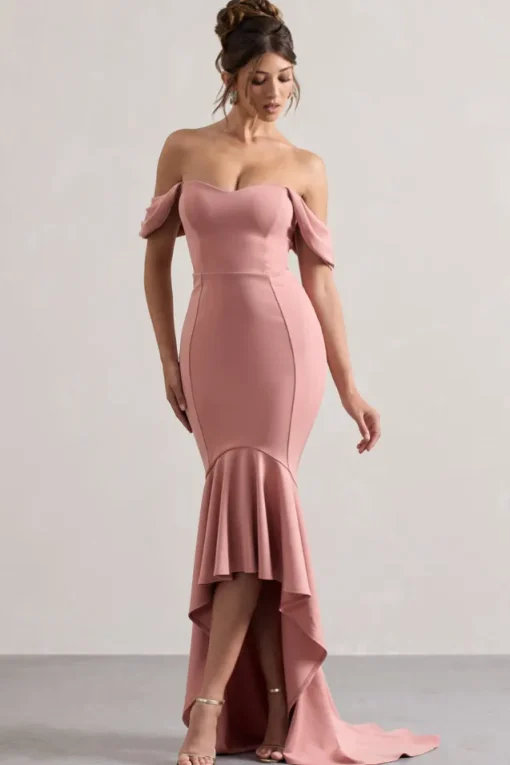 Cotillion | Blush Sweetheart High-Low Maxi Dress With Ruffle Hem