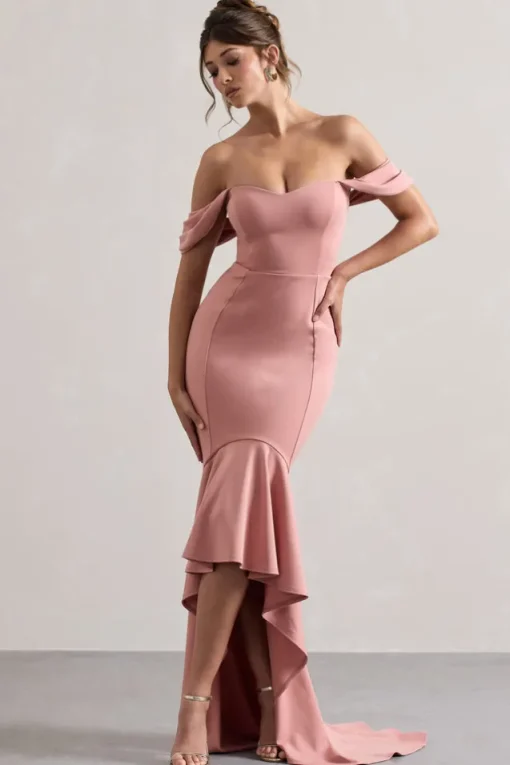 Cotillion | Blush Sweetheart High-Low Maxi Dress With Ruffle Hem
