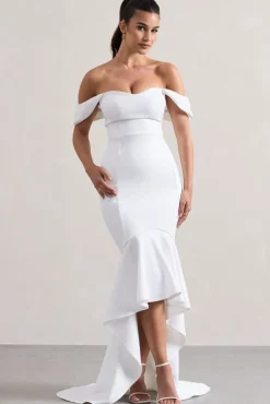 Cotillion | White Sweetheart High-Low Maxi Dress With Ruffle Hem