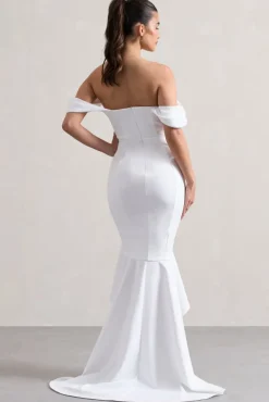 Cotillion | White Sweetheart High-Low Maxi Dress With Ruffle Hem