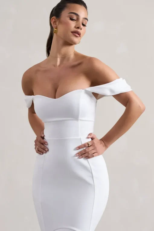 Cotillion | White Sweetheart High-Low Maxi Dress With Ruffle Hem