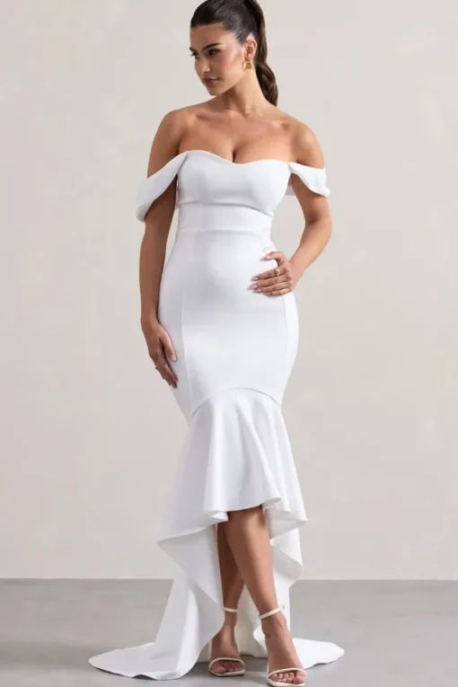 Cotillion | White Sweetheart High-Low Maxi Dress With Ruffle Hem