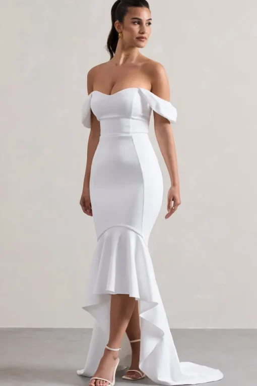 Cotillion | White Sweetheart High-Low Maxi Dress With Ruffle Hem