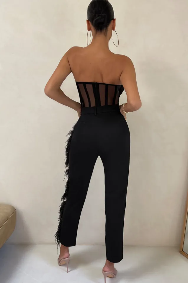 Count Me In | Black Tailored Feather Trim Trousers