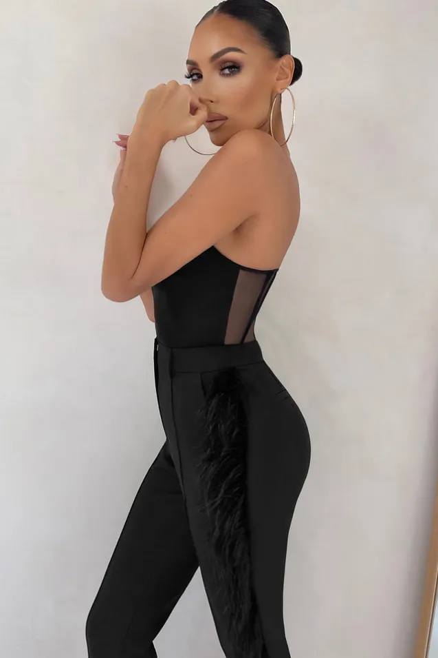 Count Me In | Black Tailored Feather Trim Trousers