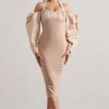Couture Client | Champagne Halter-Neck Puff Sleeve Midi Dress