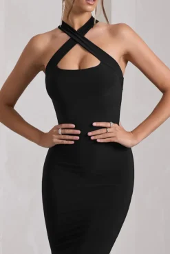 Cross My Heart | Black Sleeveless Cross-Neck Maxi Dress