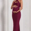 Cross My Heart | Burgundy Sleeveless Cross-Neck Maternity Maxi Dress