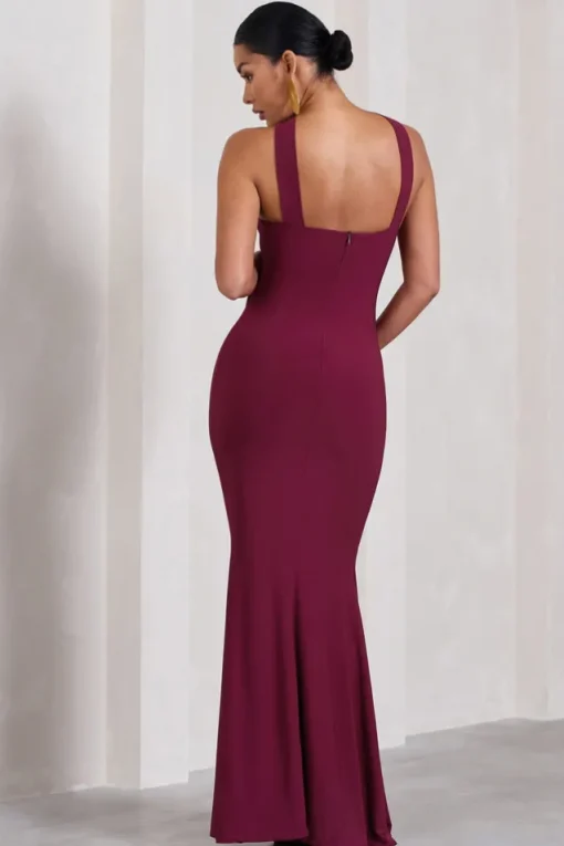 Cross My Heart | Burgundy Sleeveless Cross-Neck Maternity Maxi Dress