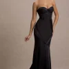 Custom | Black Satin Sweetheart Corset Fishtail Maxi Dress