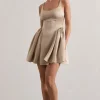 Cyrus | Champagne Satin Scoop-Neck Mini Dress