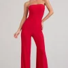 Darya | Red Bandeau Wide Leg Jumpsuit