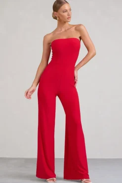 Darya | Red Bandeau Wide Leg Jumpsuit