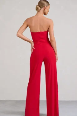 Darya | Red Bandeau Wide Leg Jumpsuit