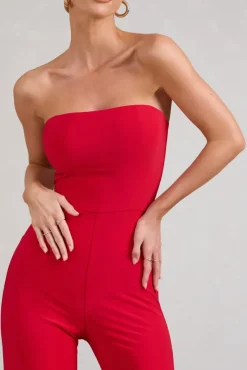 Darya | Red Bandeau Wide Leg Jumpsuit