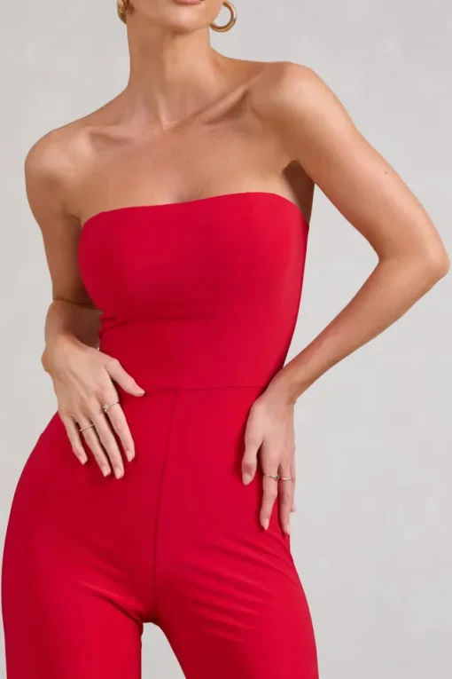 Darya | Red Bandeau Wide Leg Jumpsuit