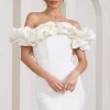 Dawn | White Ruffled Bardot Mini Dress